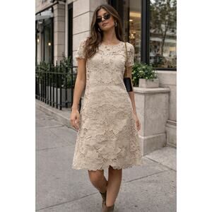 Laundry by Shelli Segal Floral Lace Linen Dress – Beige / Neutral – Size 4